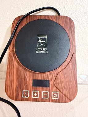 Electric Wood-Effect Mug Warmer - Black Heating Pad